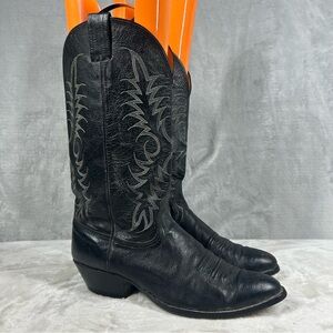 Nocona Black Cowboy Western Pointed Toe Leather Boots Men 10 D Embroidered